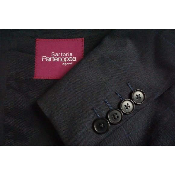 Sartoria Partenopea Napoli Blue Windowpane Plaid 100% Wool Sport Coat Jacket 50L - Picture 1 of 8